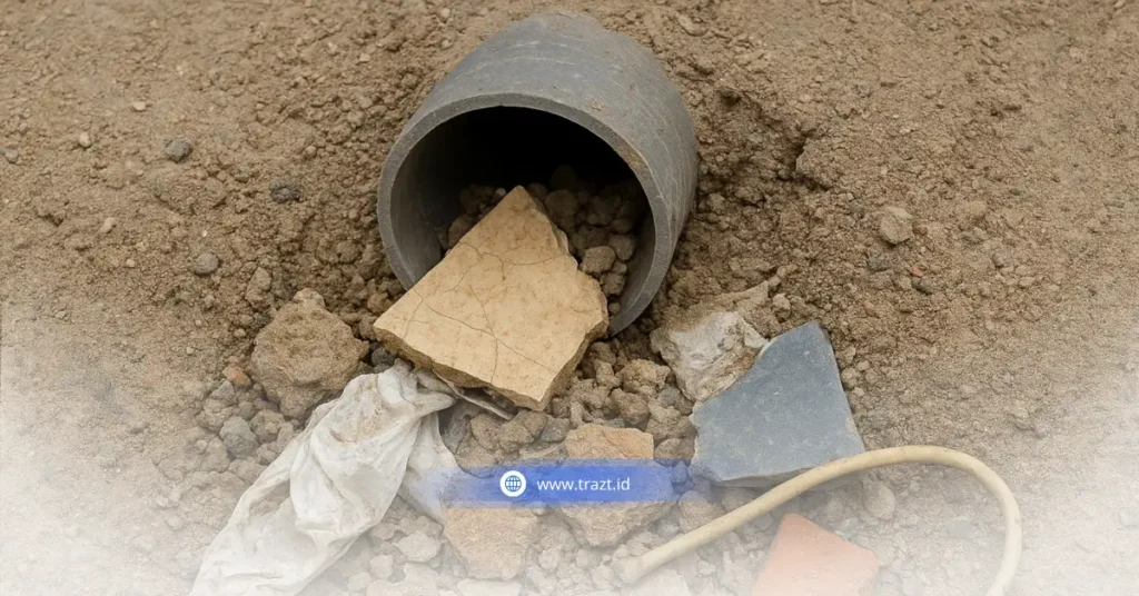 Serpihan Material Bangunan Menyumbat Aliran Air