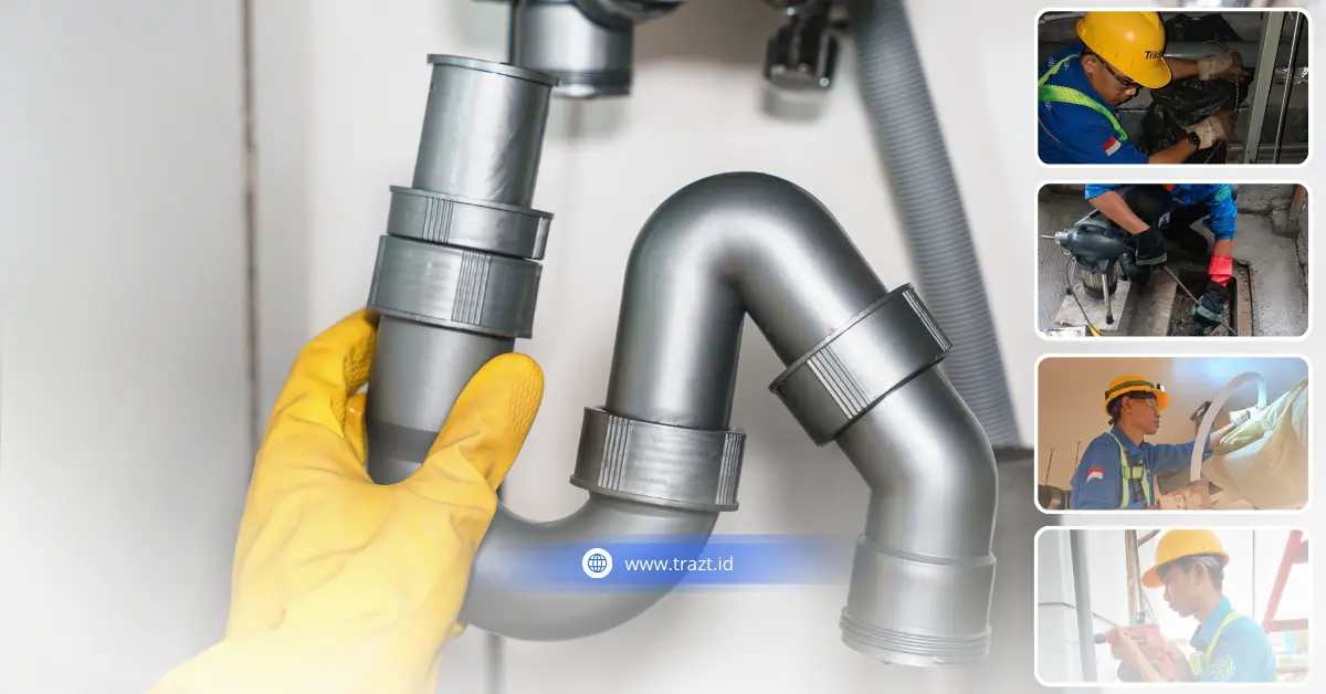 teknisi jasa saluran mampet profesional menggunakan mesin spiral